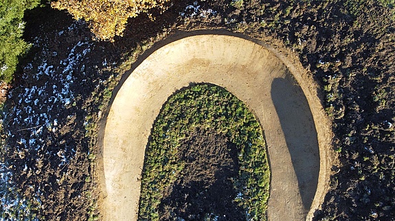 Aerial view of a berm at Bikepark Weitnau