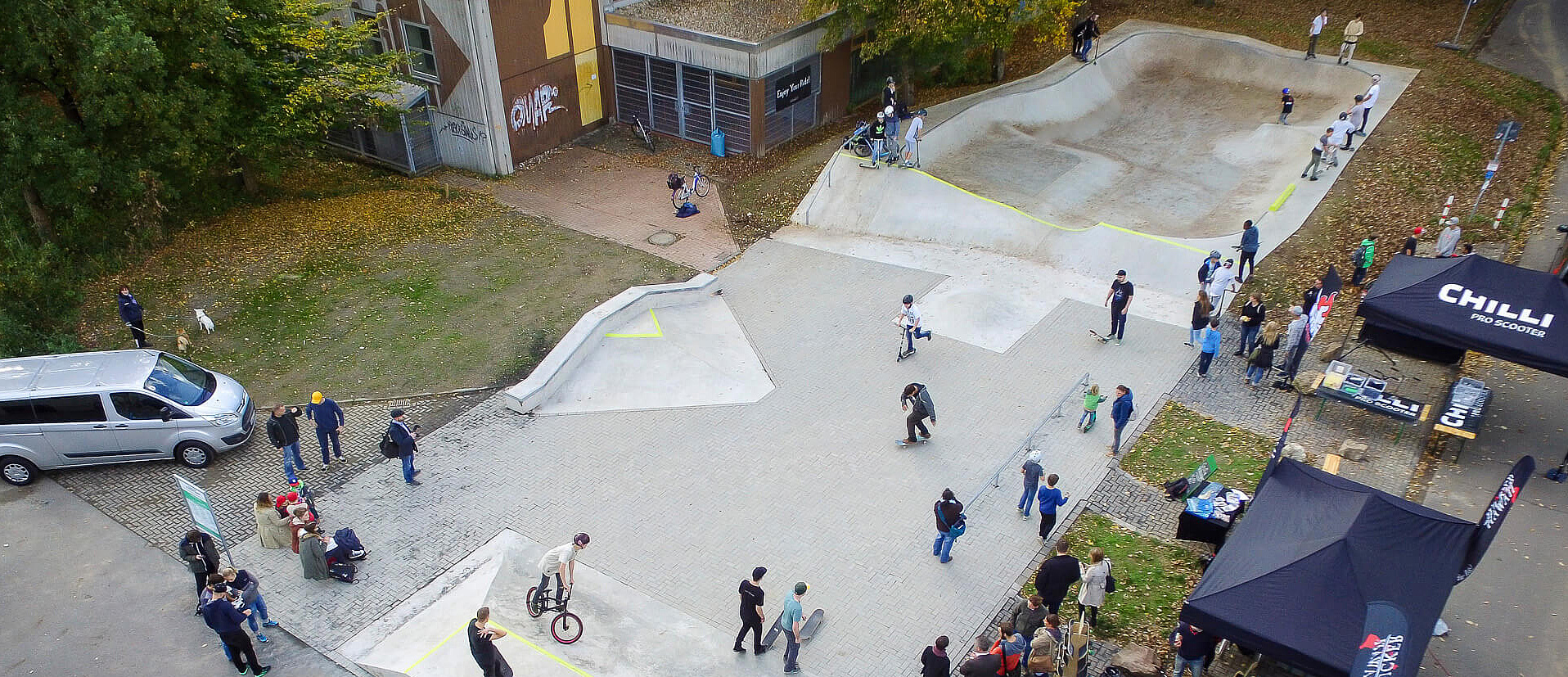 Übersicht des Skatepark Hennef aus Vogelperspektive