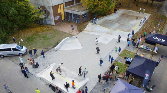 Overview of the skate park Hennef from bird's eye view