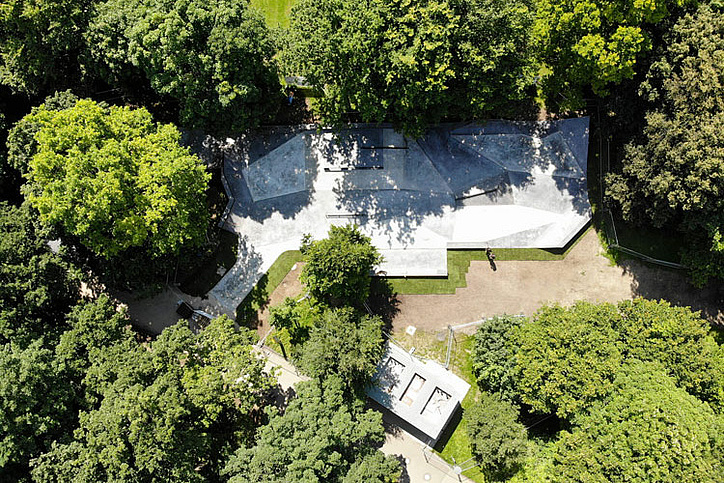 Luftbild vom Skatepark Hirschgarten