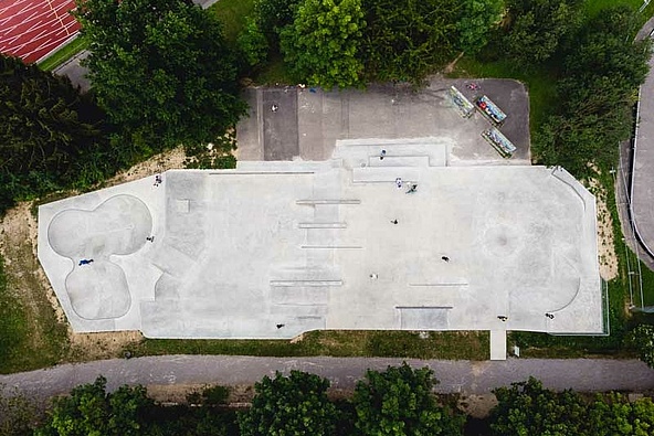 Drone image of Orbeton skate park