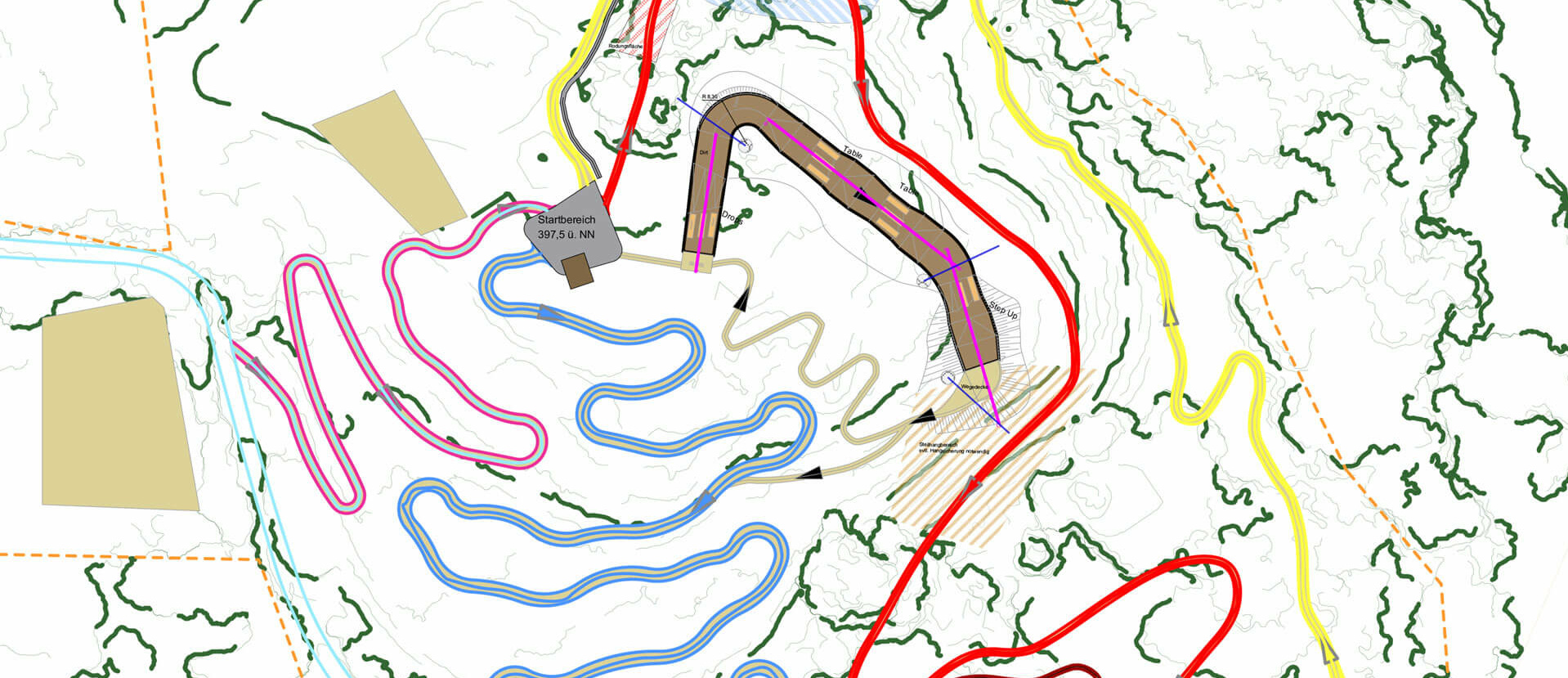 General map of the bike park Friedewald with different routes