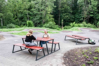 Seating area at a pump track