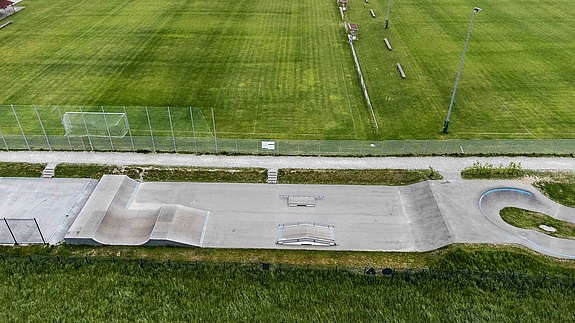 Pumptrack und Skateanlage im Urban Sports Park Uffing von oben