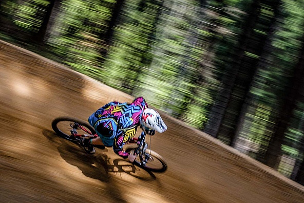 Action picture of biker on the move 
