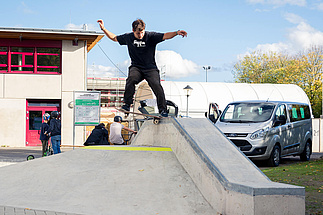 Skater slides in the skate park Hennef