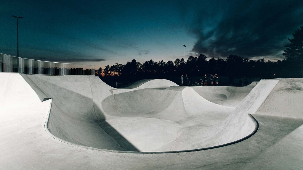 Modern skate park and bike facility architecture