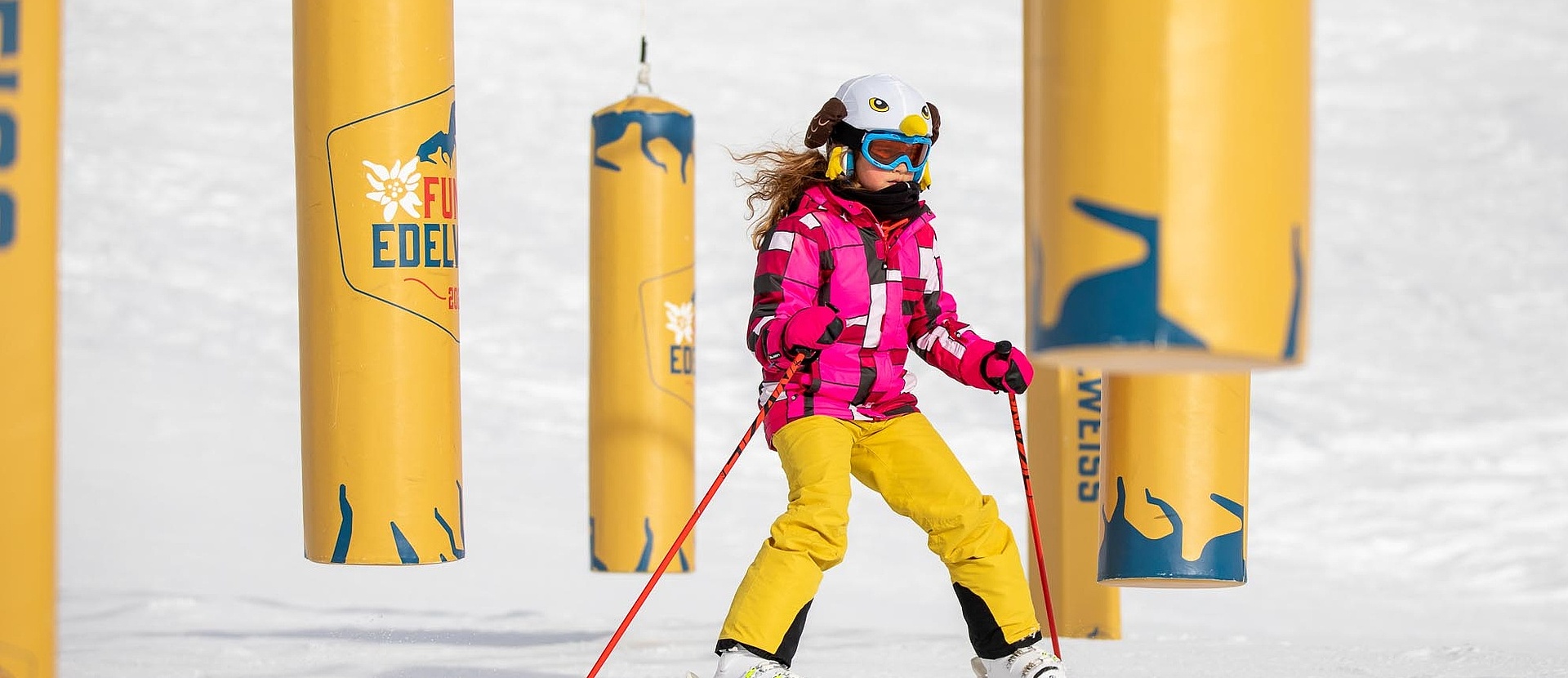 Girl skiing through pendulum
