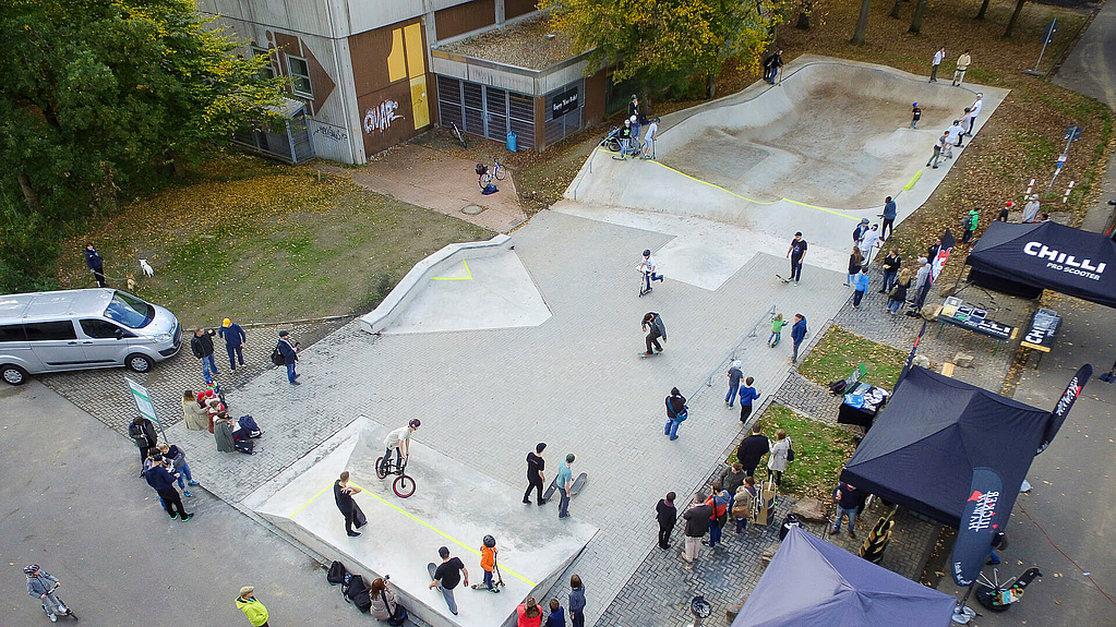 Übersicht des Skatepark Hennef aus Vogelperspektive