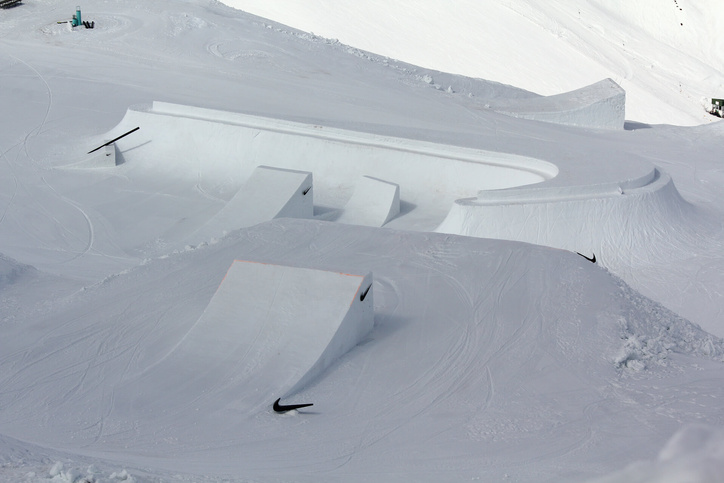Snow park with Nike logo from diagonal above