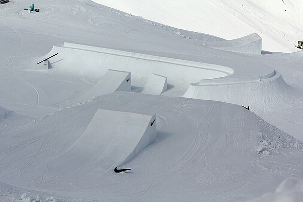 Snow park with Nike logo from diagonal above