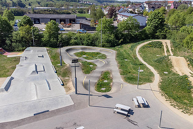 Übersicht über Pumptrack, Skatepark und Dirtline in Herbrechtingen