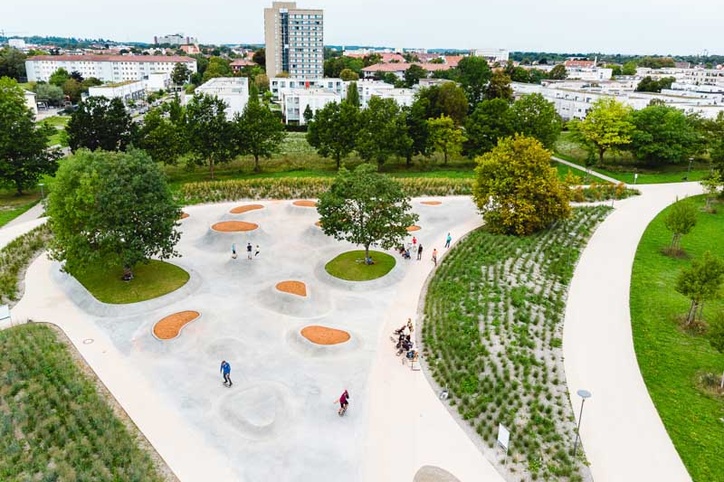 Areal shot skate park Reese park Augsburg