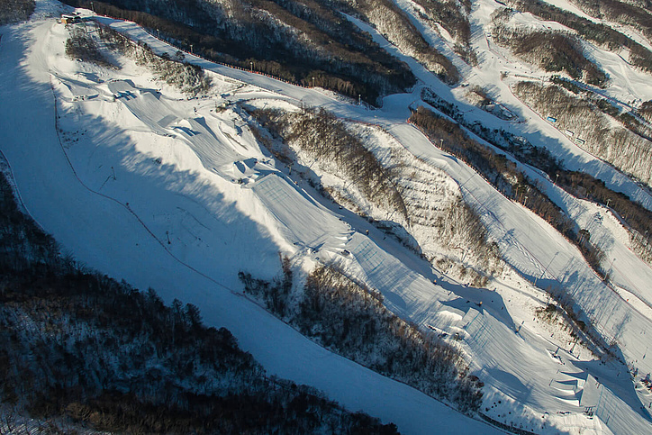 Übersicht vom Slopestyle Pyeongchang aus der Luft